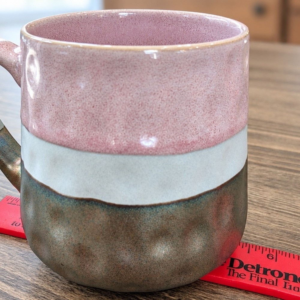 Rochelle Coffee Mug Pink Grey Bronze Hammered Ceramic Glaze - Picture 4 of 10